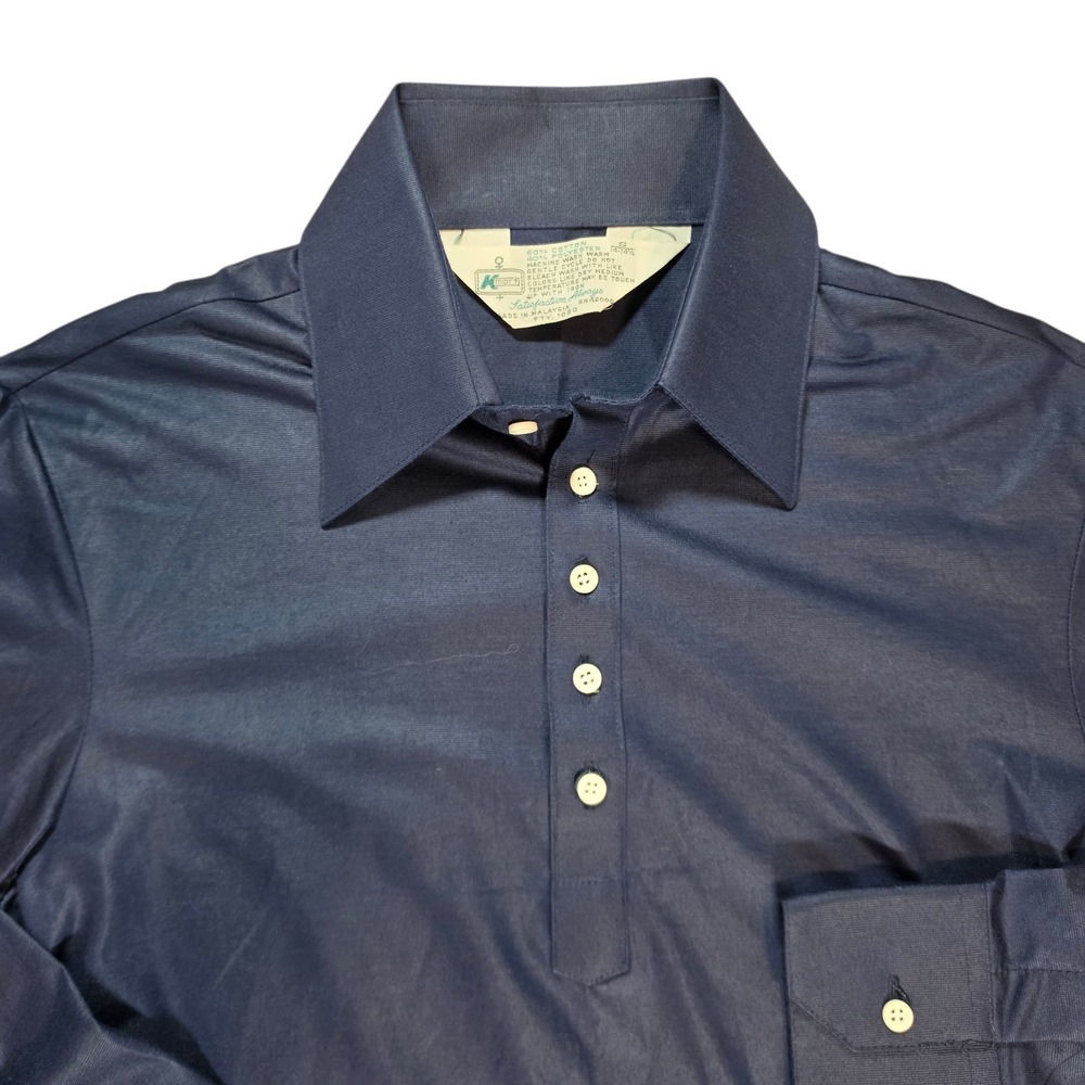 Kmart Mens S Polo Shirt Navy Blue Vintage Long Sleeve Dagger Collar Retro 70s